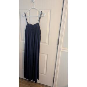 Vintage Vanity Fair Navy Blue Satin, Strappy, Medium, Maxi, Classic